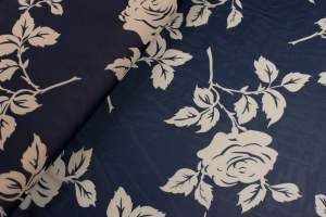 Tkanina szyfon kwiaty róże granatowy