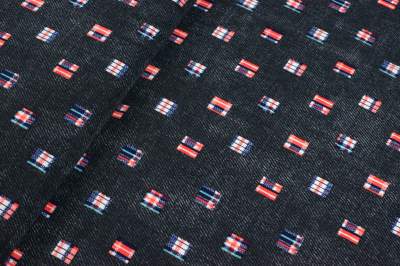 Dzianina jersey ity wzór geometryczny jeans czarny