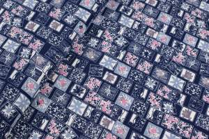 Dzianina jersey ity wzór kwiaty granatowy