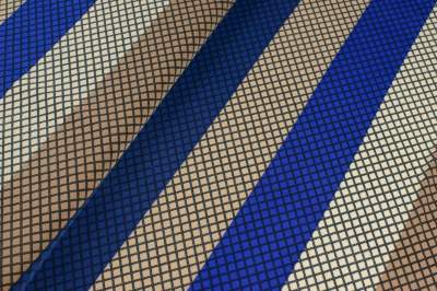 Dzianina jersey ity wzór geometryczny beżowy/niebieski