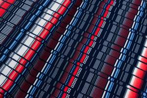 Dzianina jersey ity wzór geometryczny kropki granatowy/czerwony