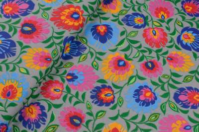 Tkanina bawełna wzór ludowy szary