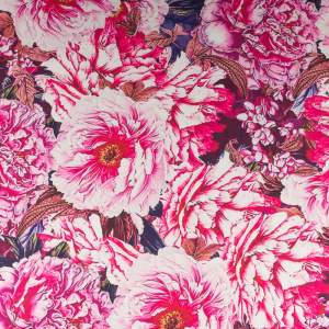 Tkanina Wiskoza Twill – wzór piwonia, kolor różowy