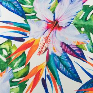 Tkanina Wiskoza Twill – wzór kwiat strelicja, kolor zielony