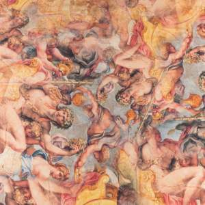 Szyfon jedwabny wzór freski renesansowe odcienie beżu