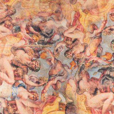 Szyfon jedwabny wzór freski renesansowe odcienie beżu