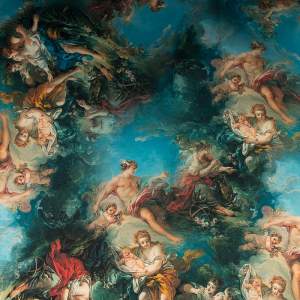 Szyfon jedwabny wzór freski renesansowe odcienie zielonego