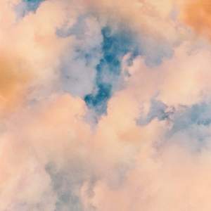 Szyfon jedwabny wzór niebo odcienie beżu i błękitu