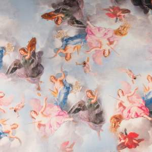 Szyfon jedwabny wzór anioły odcienie szarego