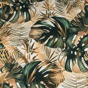Tkanina krepa wzór monstera odcienie beżowego