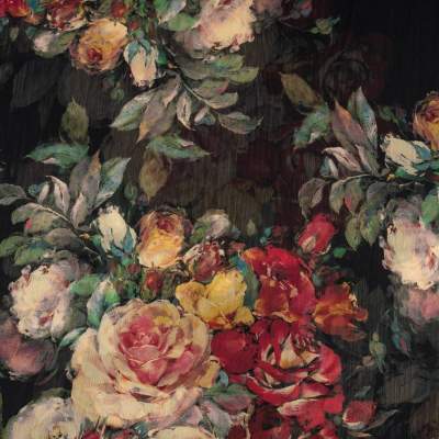 Tkanina Szyfon w kwiaty kolor czarny 