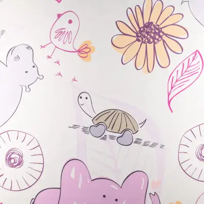 Tkanina na zasłony wzór zwierzęta kolor jasny szaro fioletowy