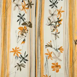 Dzianina wiskozowa wzór pasy i kwiaty kolor pomarańczowo beżowy