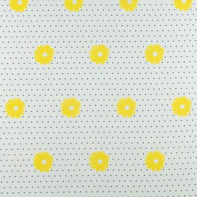 Tkanina silki wzór stokrotki i kropki kolor ecru