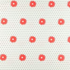 Tkanina silki wzór stokrotki i kropki kolor ecru