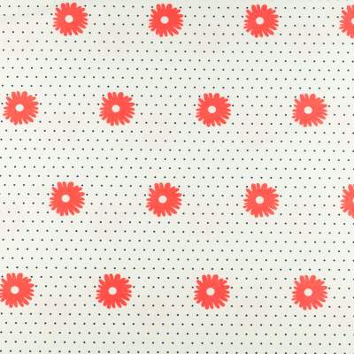 Tkanina silki wzór stokrotki i kropki kolor ecru