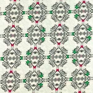 Tkanina silki wzór motylki kolor różowo zielony