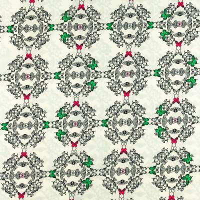 Tkanina silki wzór motylki kolor różowo zielony