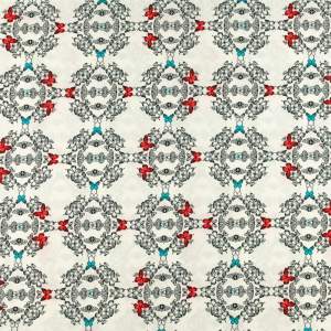 Tkanina silki wzór motylki kolor niebiesko czerwony