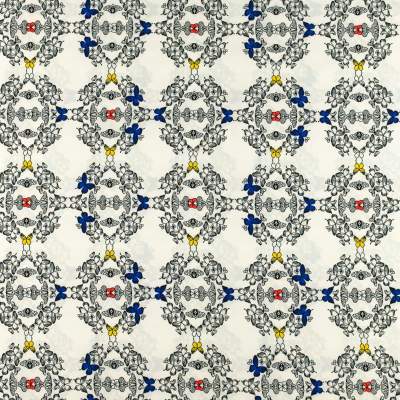 Tkanina silki wzór motylki kolor żółto niebieski