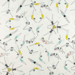 Tkanina silki wzór pływaczki synchroniczne kolor biały