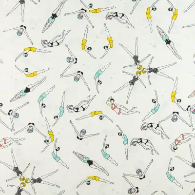 Tkanina silki wzór pływaczki synchroniczne kolor biały