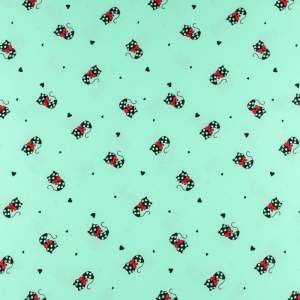 Tkanina silki wzór kotki kolor ciemny seledynowy