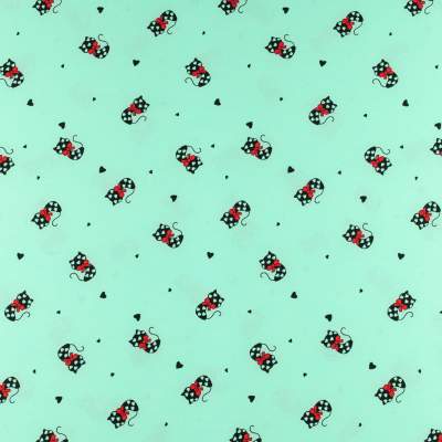 Tkanina silki wzór kotki kolor ciemny seledynowy