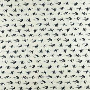 Tkanina silki wzór czarny flamingi kolor ecru