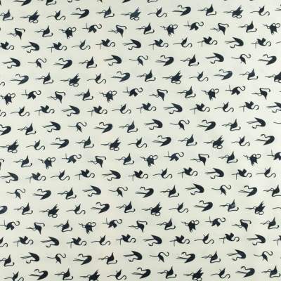 Tkanina silki wzór czarny flamingi kolor ecru