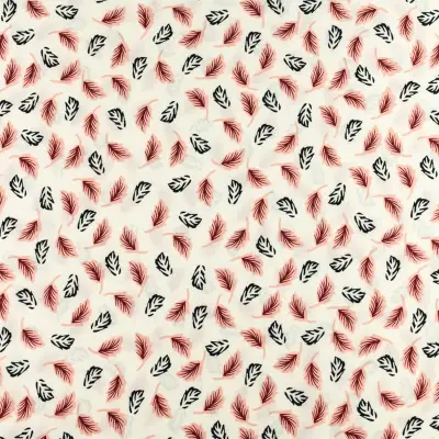 Tkanina silki wzór małe listki kolor ecru