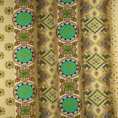 Dzianina jersey ity wzór orientalny kolor beżowo zielony