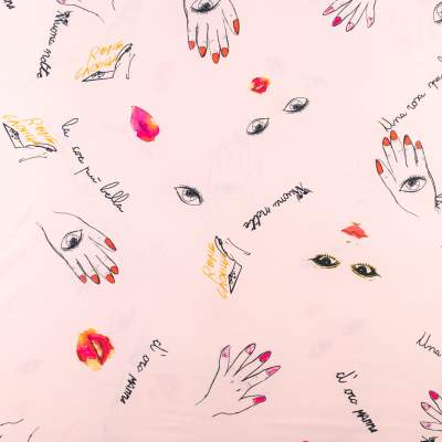 Tkanina silki wzór usta i dłonie kolor jasny różowy