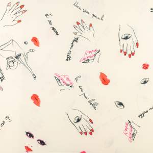Tkanina silki wzór usta i dłonie kolor ecru