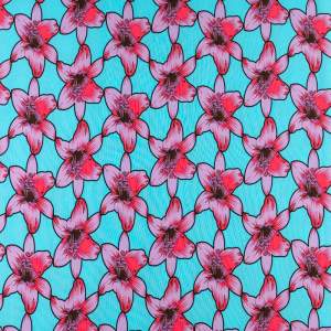 Tkanina silki wzór kwiat lilia kolor różowo fioletowy