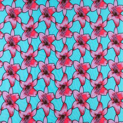 Tkanina silki wzór kwiat lilia kolor różowo fioletowy