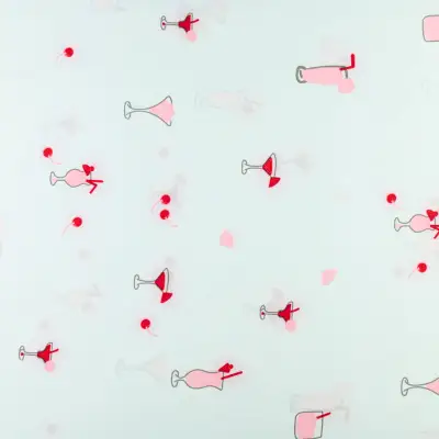 Tkanina silki wzór party koktajle kolor szaro błękitny