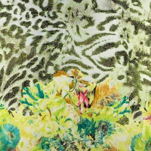 Tkanina silki wzór panterka i kwiaty kolor zielony