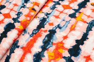 Tkanina wiskoza tie dye granatowy, pomarańczowy 