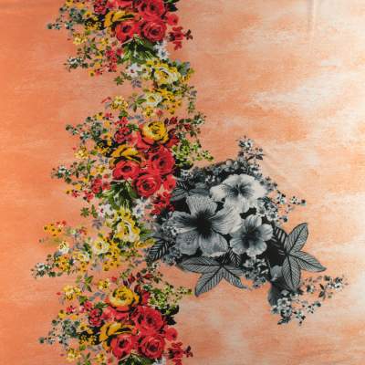 Dzianina jersey ity wzór kwiaty kolor pomarańczowy KUPON 100x150