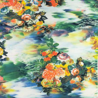 Dzianina jersey ity wzór kwiaty kolor zielono granatowy