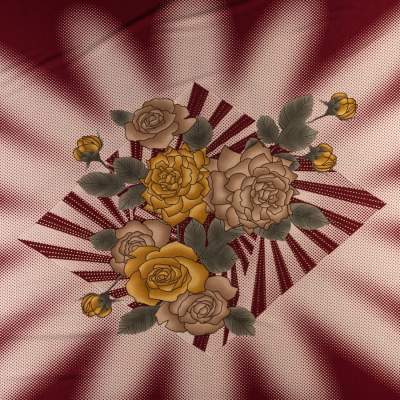 Dzianina jersey ity wzór kwiaty kolor beżowo bordowy KUPON 80 cm