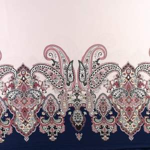 Dzianina jersey ity wzór paisley kolor różowo granatowy border dwustronny