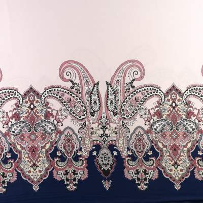 Dzianina jersey ity wzór paisley kolor różowo granatowy border dwustronny