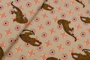 Tkanina milano krepa wzór lampart beżowy