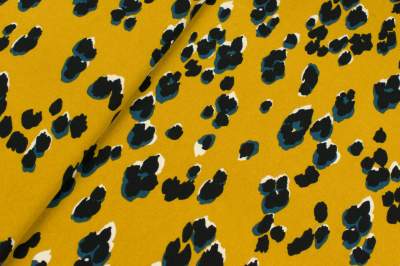 Tkanina milano krepa wzór cętki kolor musztardowy