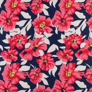 Dzianina Punto wzór kwiaty kolor granatowy