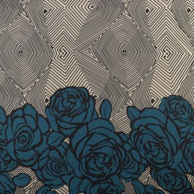 Dzianina Punto wzór border dwustronny kolor zielono beżowy