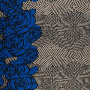 Dzianina Punto wzór border dwustronny kolor niebiesko beżowy