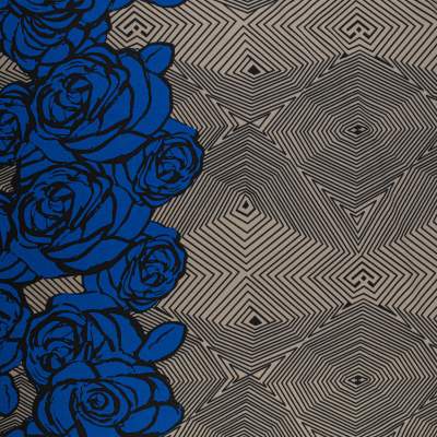 Dzianina Punto wzór border dwustronny kolor niebiesko beżowy